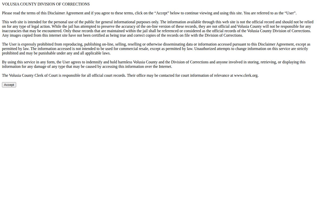 Volusia Corrections Public Access official-record and image disclaimer