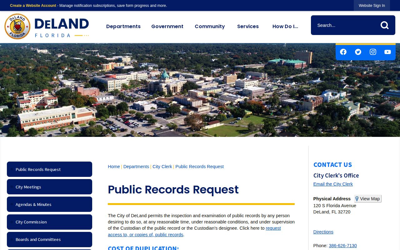 DeLand public records request instructions for police arrest records