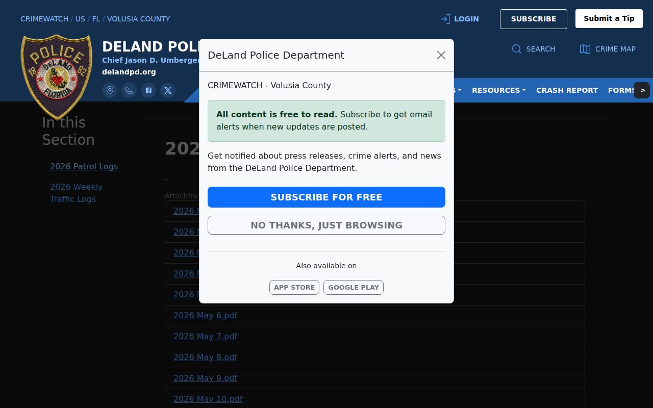 DeLand Police Crimewatch patrol logs for local arrest context